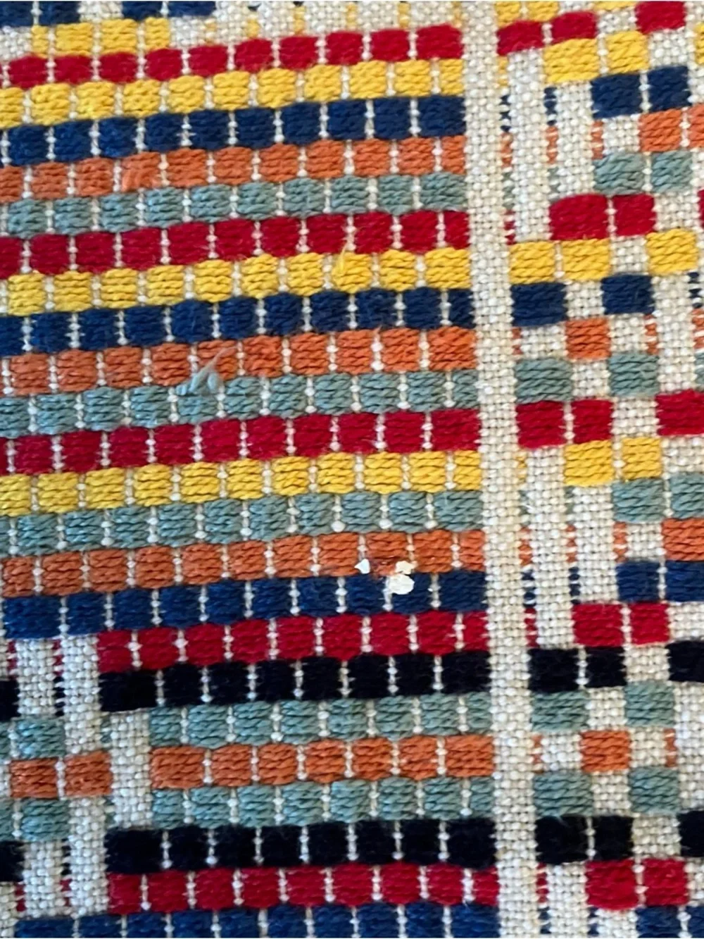 VTG Handmade Rag-Rug Woven Table Dresser Runner Primitive Farmhouse Fringe 12x29